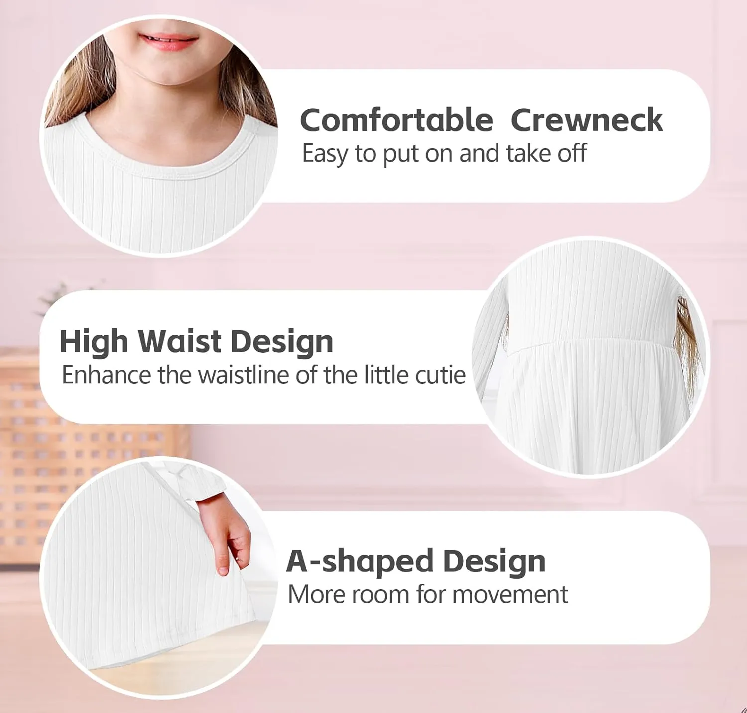 Toddler Girl Long Sleeve Dress Baby Ribbed Knit Sweater Dresses A Line Fall Winter Kids Clothes Casual