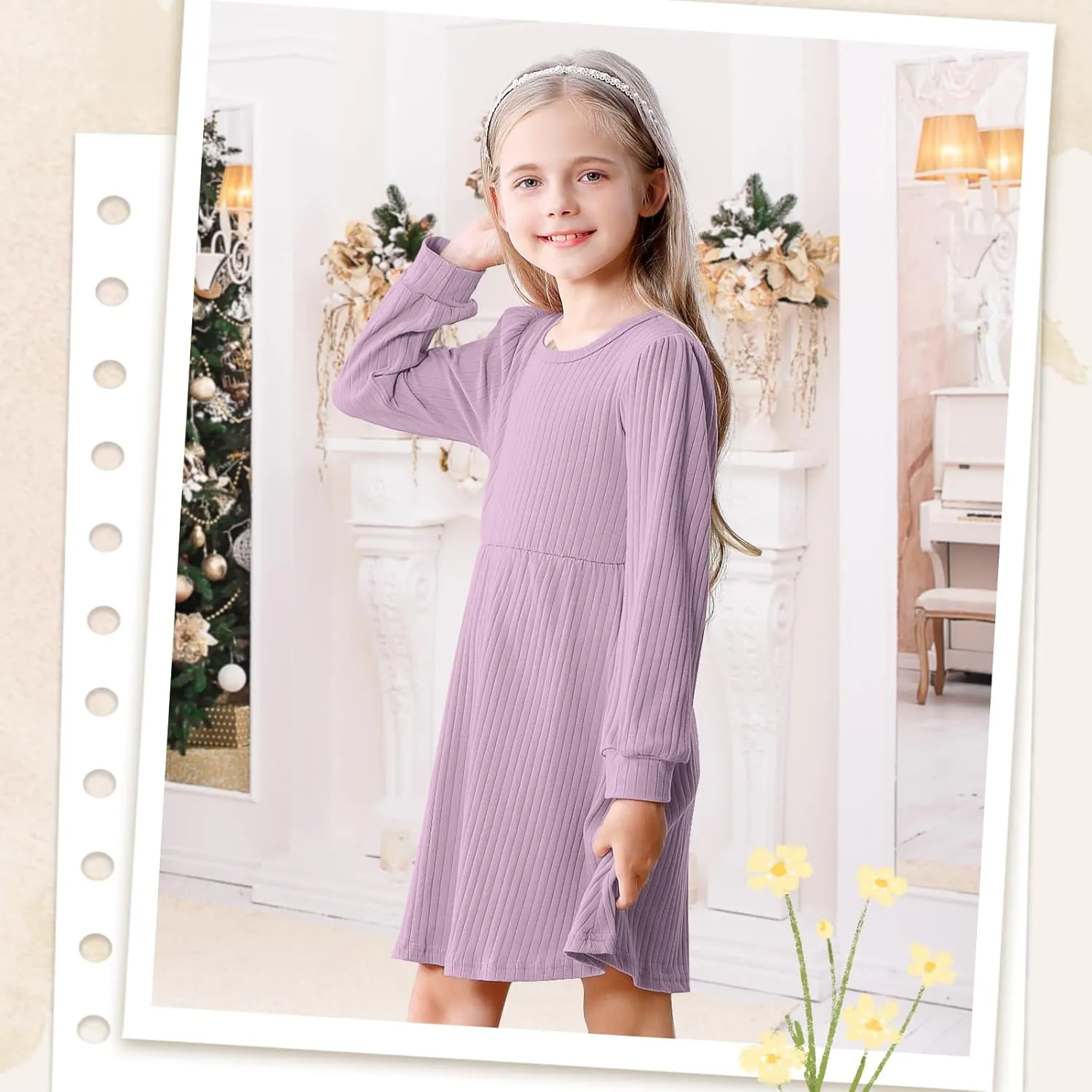 Toddler Girl Long Sleeve Dress Baby Ribbed Knit Sweater Dresses A Line Fall Winter Kids Clothes Casual