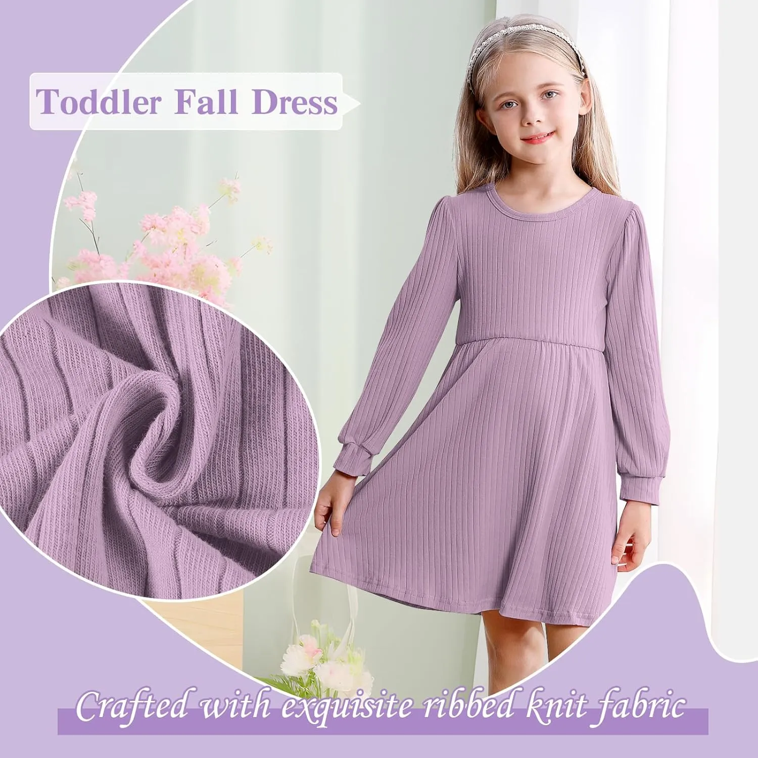 Toddler Girl Long Sleeve Dress Baby Ribbed Knit Sweater Dresses A Line Fall Winter Kids Clothes Casual