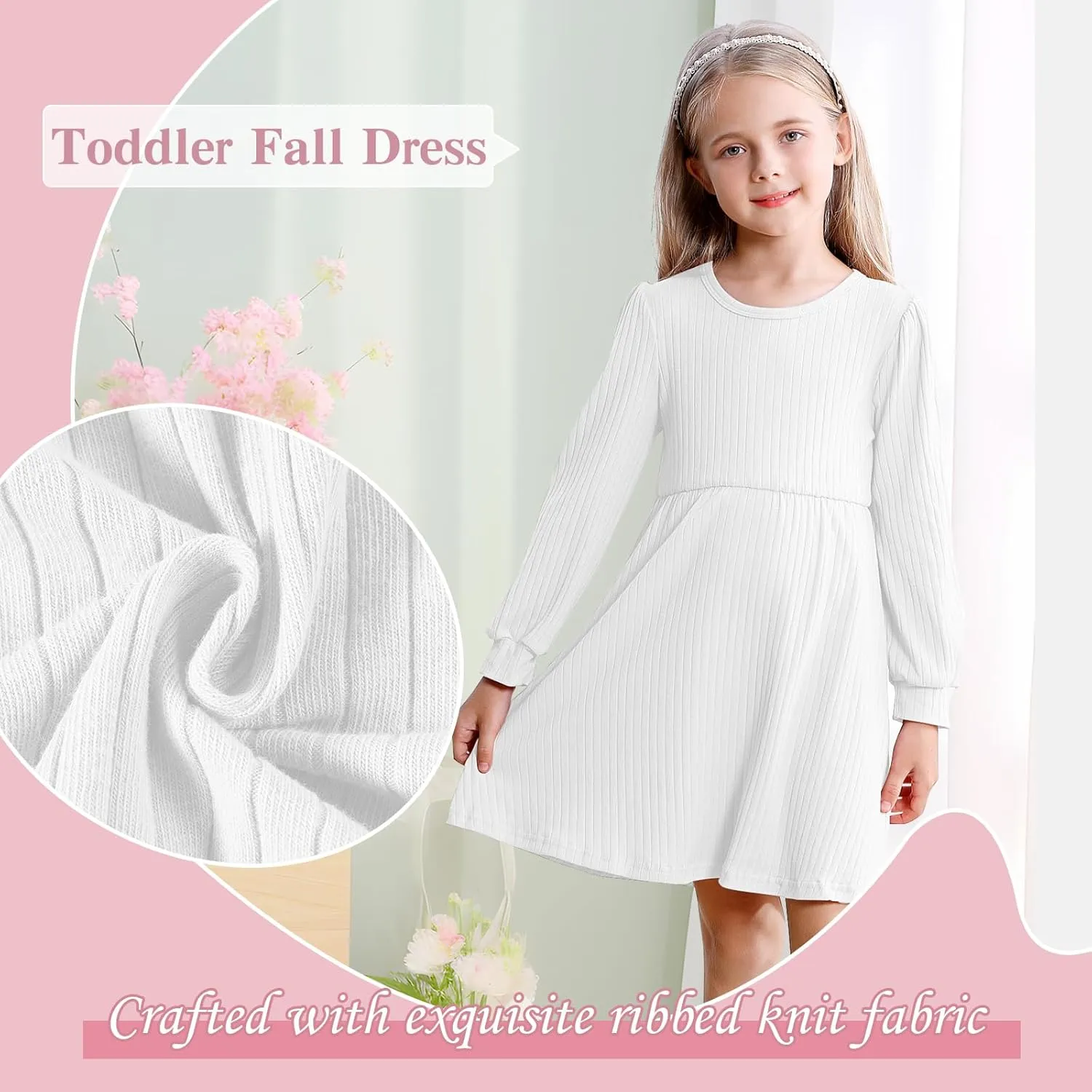 Toddler Girl Long Sleeve Dress Baby Ribbed Knit Sweater Dresses A Line Fall Winter Kids Clothes Casual