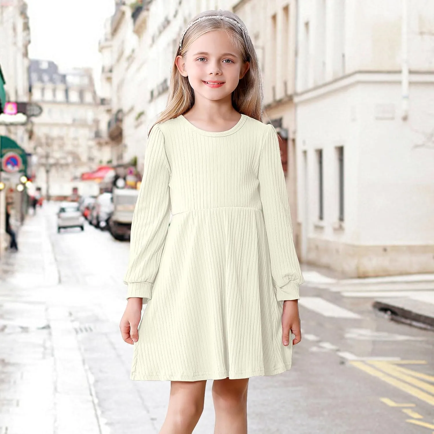 Toddler Girl Long Sleeve Dress Baby Ribbed Knit Sweater Dresses A Line Fall Winter Kids Clothes Casual