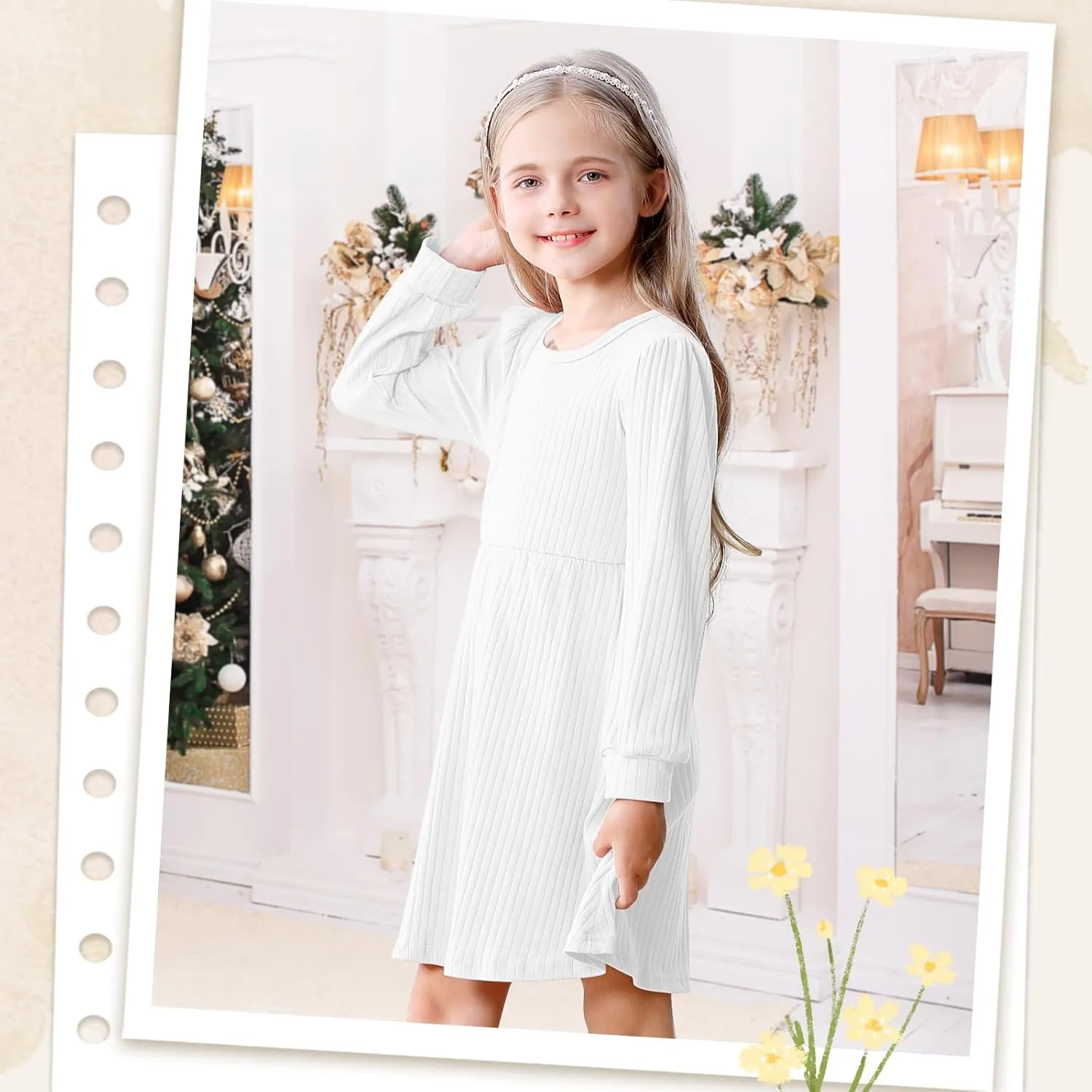 Toddler Girl Long Sleeve Dress Baby Ribbed Knit Sweater Dresses A Line Fall Winter Kids Clothes Casual