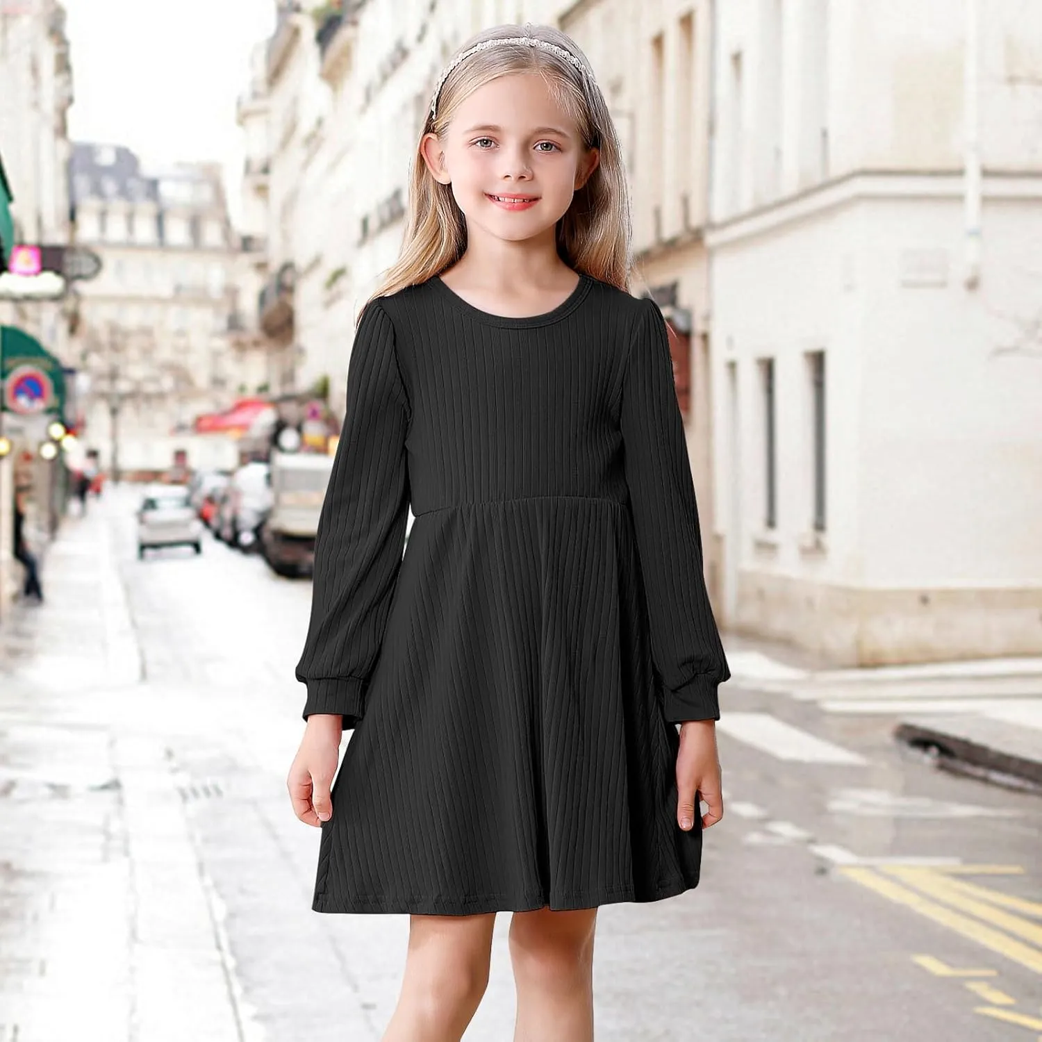 Toddler Girl Long Sleeve Dress Baby Ribbed Knit Sweater Dresses A Line Fall Winter Kids Clothes Casual