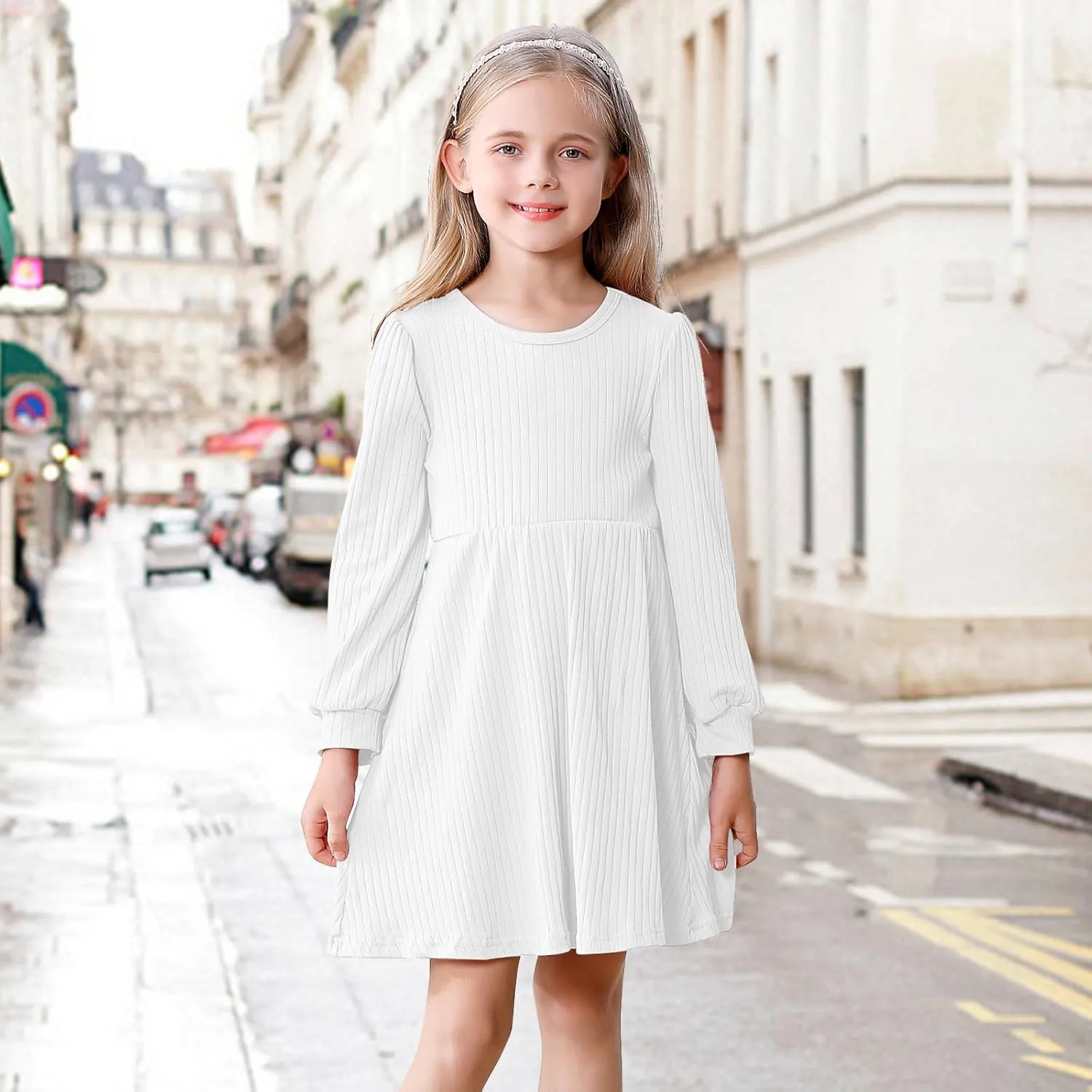 Toddler Girl Long Sleeve Dress Baby Ribbed Knit Sweater Dresses A Line Fall Winter Kids Clothes Casual