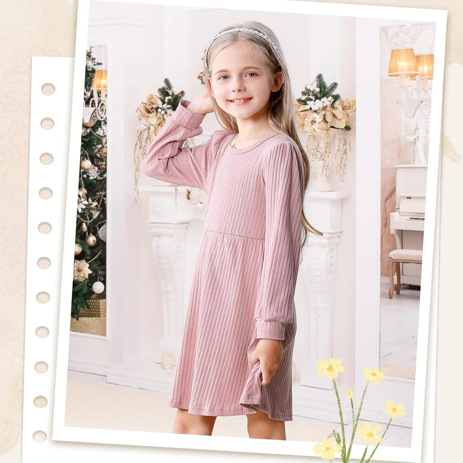 Toddler Girl Long Sleeve Dress Baby Ribbed Knit Sweater Dresses A Line Fall Winter Kids Clothes Casual