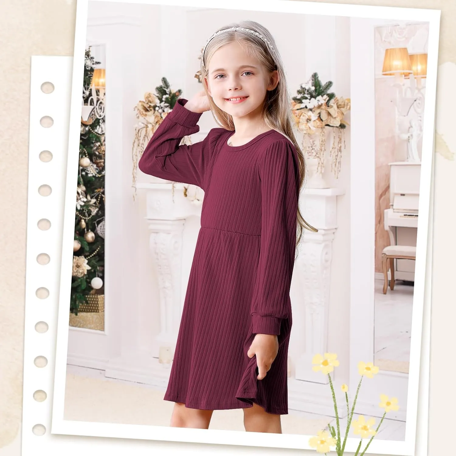 Toddler Girl Long Sleeve Dress Baby Ribbed Knit Sweater Dresses A Line Fall Winter Kids Clothes Casual