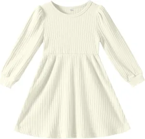 Toddler Girl Long Sleeve Dress Baby Ribbed Knit Sweater Dresses A Line Fall Winter Kids Clothes Casual