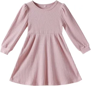 Toddler Girl Long Sleeve Dress Baby Ribbed Knit Sweater Dresses A Line Fall Winter Kids Clothes Casual