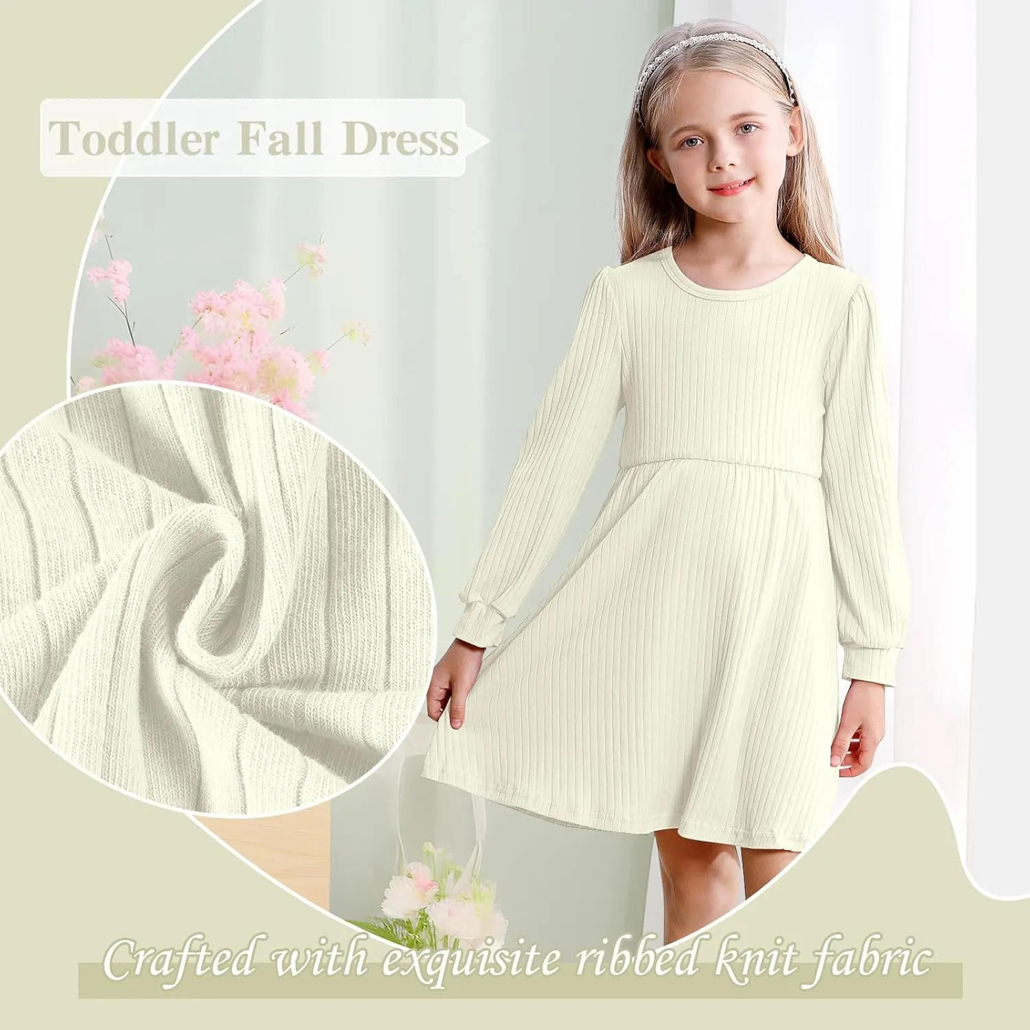 Toddler Girl Long Sleeve Dress Baby Ribbed Knit Sweater Dresses A Line Fall Winter Kids Clothes Casual