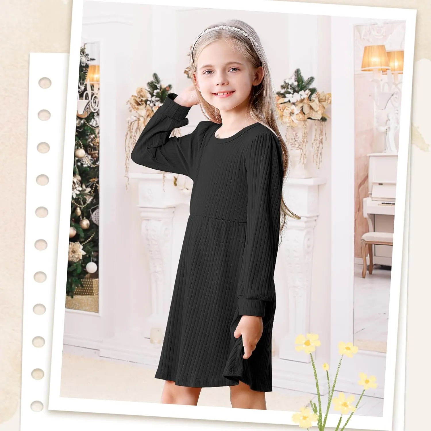 Toddler Girl Long Sleeve Dress Baby Ribbed Knit Sweater Dresses A Line Fall Winter Kids Clothes Casual