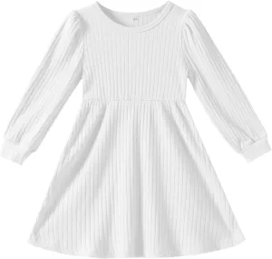 Toddler Girl Long Sleeve Dress Baby Ribbed Knit Sweater Dresses A Line Fall Winter Kids Clothes Casual
