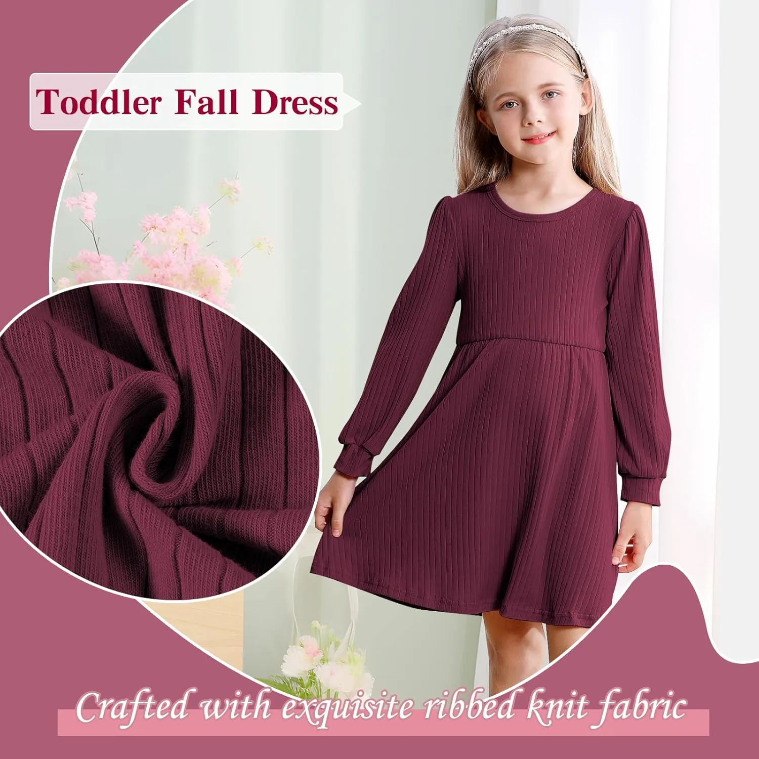 Toddler Girl Long Sleeve Dress Baby Ribbed Knit Sweater Dresses A Line Fall Winter Kids Clothes Casual