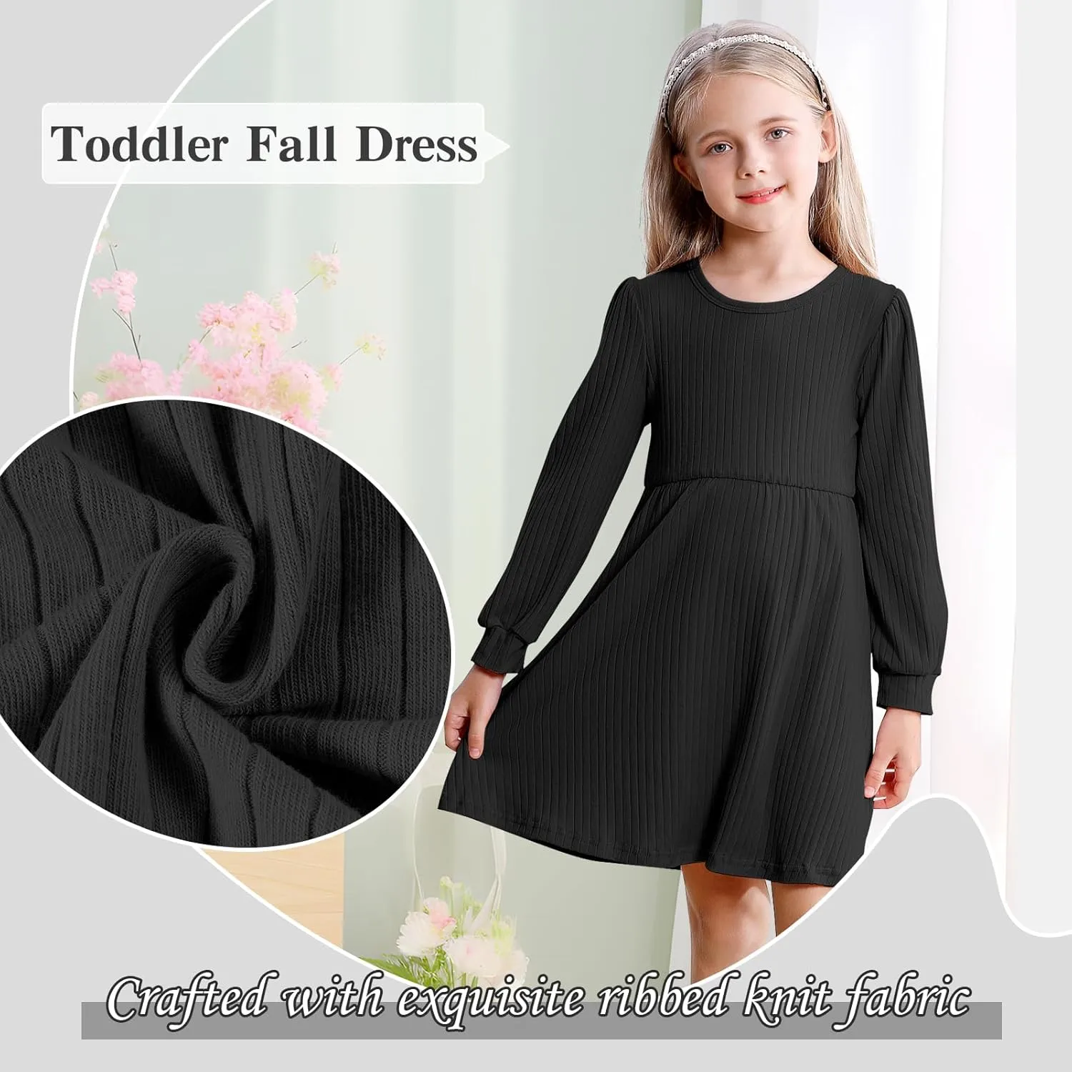 Toddler Girl Long Sleeve Dress Baby Ribbed Knit Sweater Dresses A Line Fall Winter Kids Clothes Casual