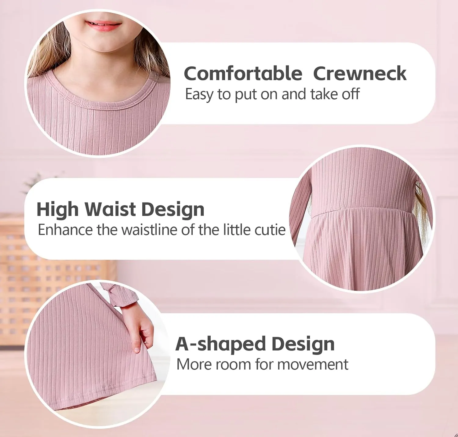 Toddler Girl Long Sleeve Dress Baby Ribbed Knit Sweater Dresses A Line Fall Winter Kids Clothes Casual