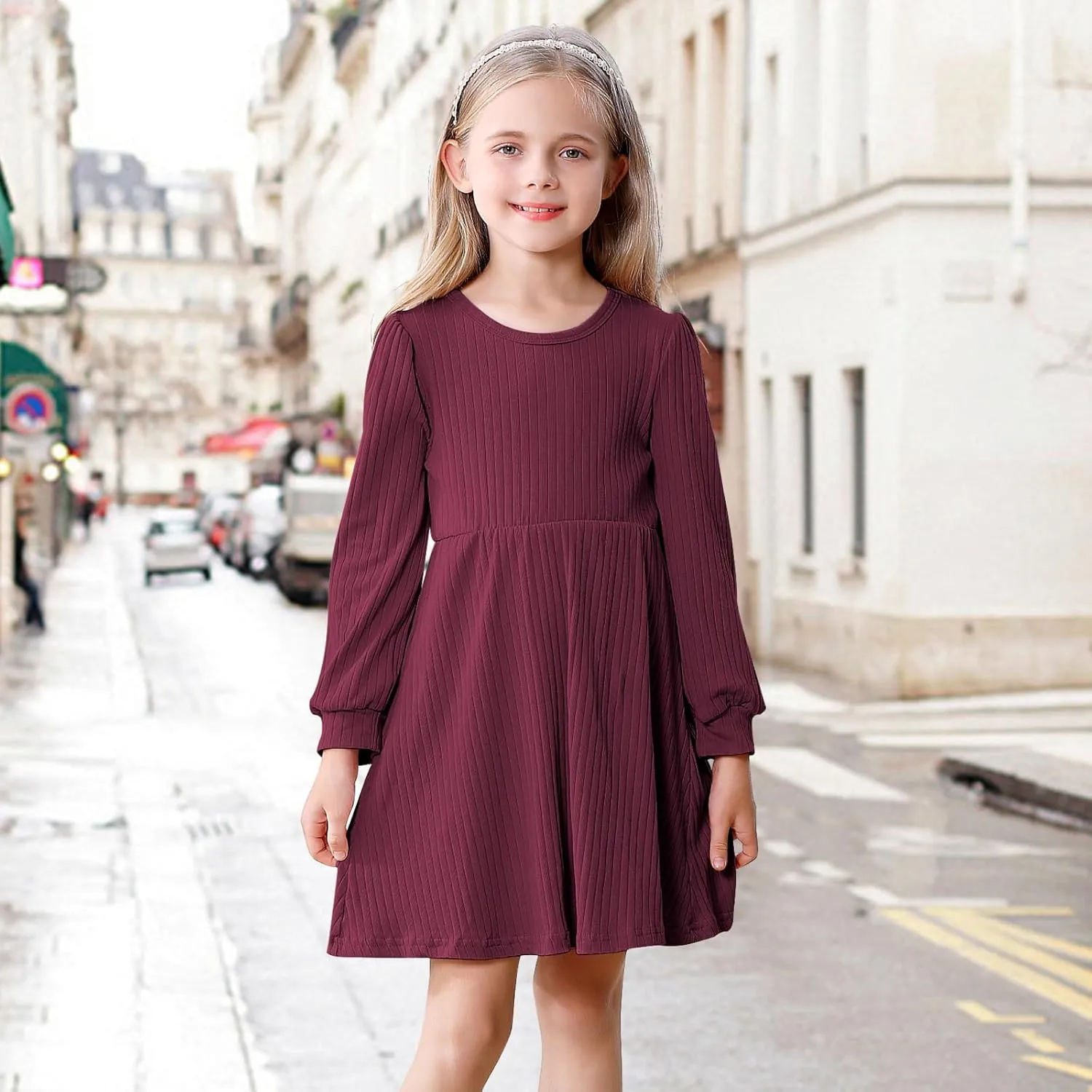 Toddler Girl Long Sleeve Dress Baby Ribbed Knit Sweater Dresses A Line Fall Winter Kids Clothes Casual