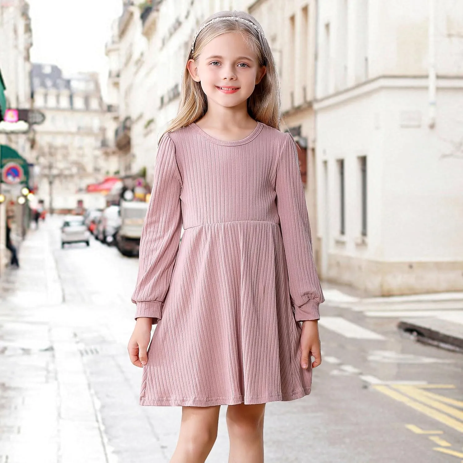 Toddler Girl Long Sleeve Dress Baby Ribbed Knit Sweater Dresses A Line Fall Winter Kids Clothes Casual