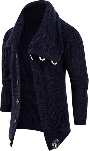 tuduoms Chunky Cardigan Sweaters for Men Vintage Button Down Sweaters Winter Cable Knit Open Front Long Sleeve Cardigan Coat