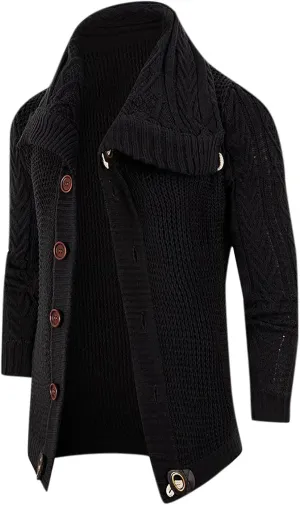 tuduoms Chunky Cardigan Sweaters for Men Vintage Button Down Sweaters Winter Cable Knit Open Front Long Sleeve Cardigan Coat