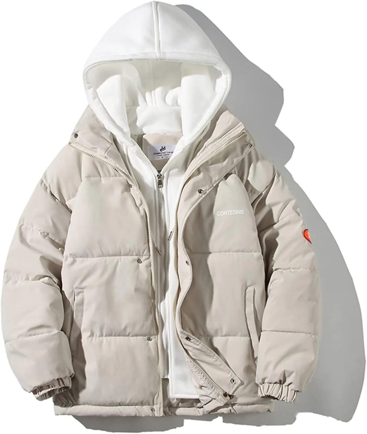 tuduoms Couples 2 in 1 Winter Coat Hooded Lightweight Baggy Puffer Jacket Thicken Padded Down Coat Snow Jacket for Women Men