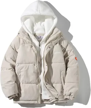 tuduoms Couples 2 in 1 Winter Coat Hooded Lightweight Baggy Puffer Jacket Thicken Padded Down Coat Snow Jacket for Women Men
