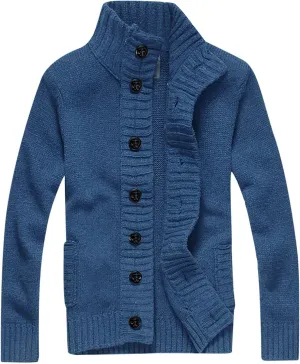 tuduoms Stand Collar Cardigan Sweaters Mens Button Down Sweater Long Sleeve Knit Open Front Cardigans Fashion Winter Sweater