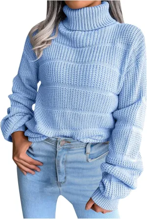tuduoms Women's Turtleneck Oversized Sweaters Fashion Solid Color Comfy Loose Chunky Knitted Pullover Sweater Jumper Tops