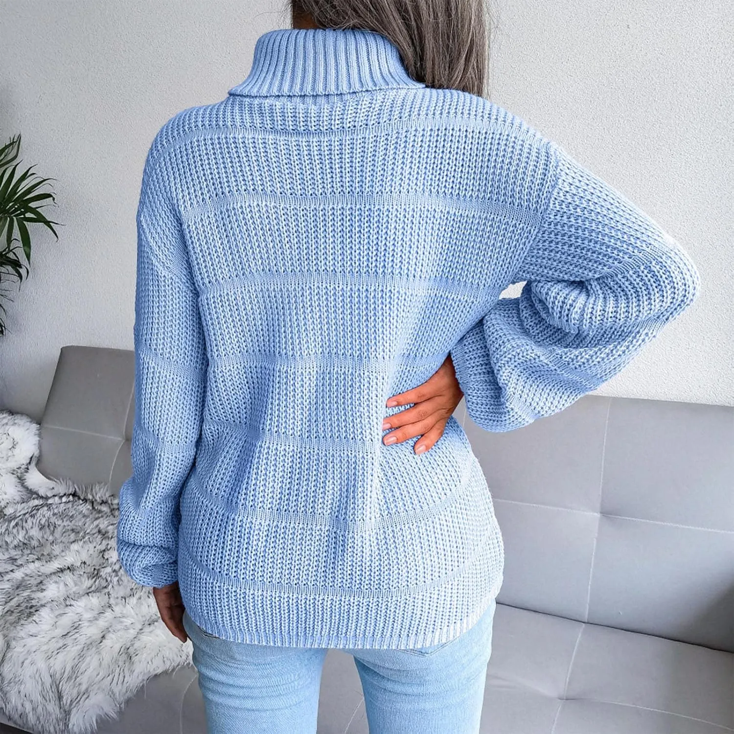 tuduoms Women's Turtleneck Oversized Sweaters Fashion Solid Color Comfy Loose Chunky Knitted Pullover Sweater Jumper Tops