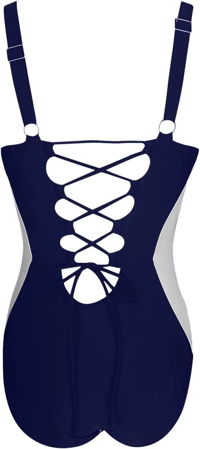 Tummy Control Swimwear for Women Slimming High Cut One Piece Sporty Swimsuit V Neck Sexy Backless Modest Bathing Suit