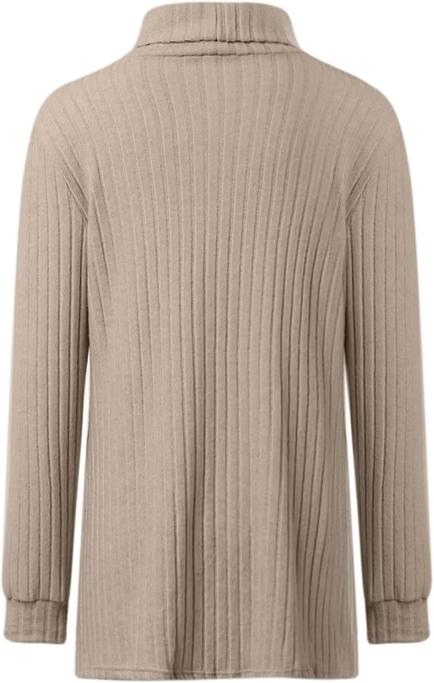 Turtleneck Sweaters for Women Long Sleeve Oversized Sweater with Pockets Loose Chunky Warm Pullover Sweater Top