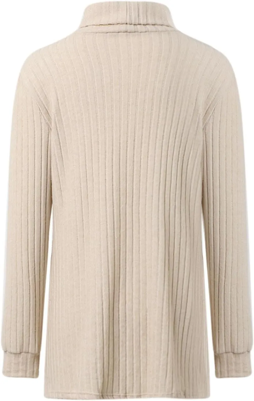 Turtleneck Sweaters for Women Long Sleeve Oversized Sweater with Pockets Loose Chunky Warm Pullover Sweater Top
