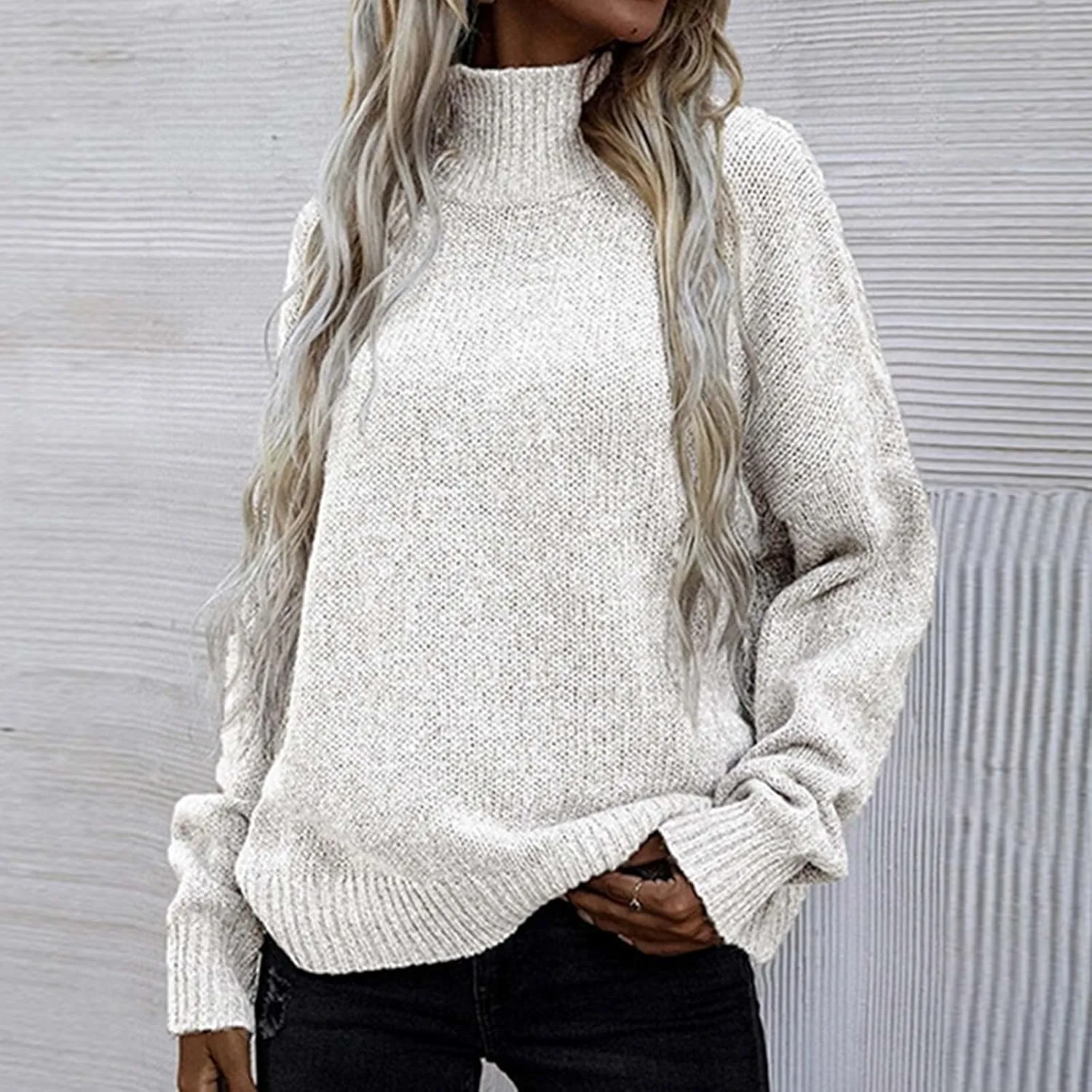 Turtleneck Sweaters for Women Soft Warm Ribbed Sweaters 2023 Fall Winter Oversized Long Sleeve Pullover Sweaters