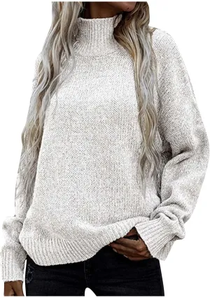 Turtleneck Sweaters for Women Soft Warm Ribbed Sweaters 2023 Fall Winter Oversized Long Sleeve Pullover Sweaters