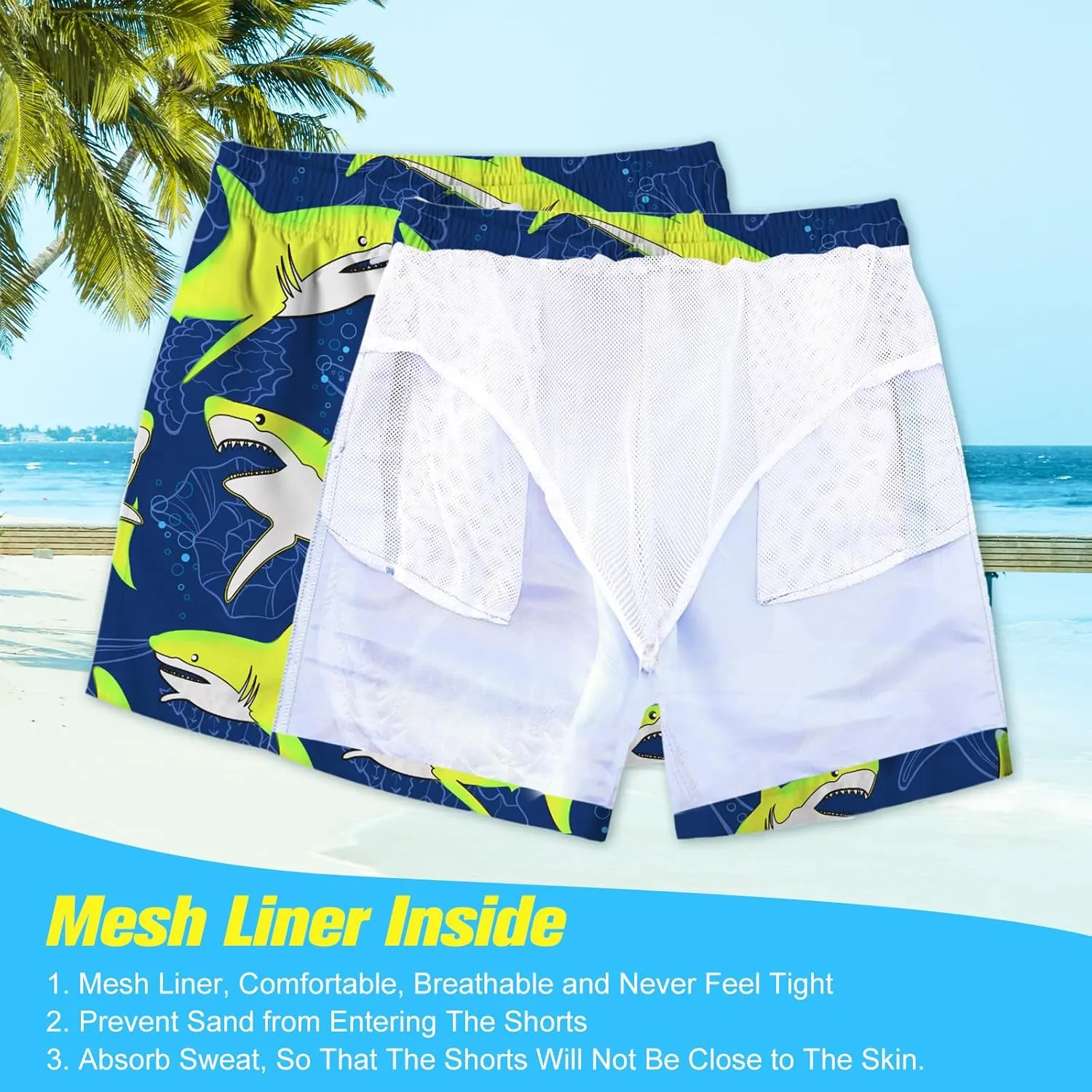 uideazone Boys Swim Trunks 3D Funny Print Surfing Board Shorts Quick Dry UPF 50  Swimsuit Beachwear with Mesh Lining 2-12T