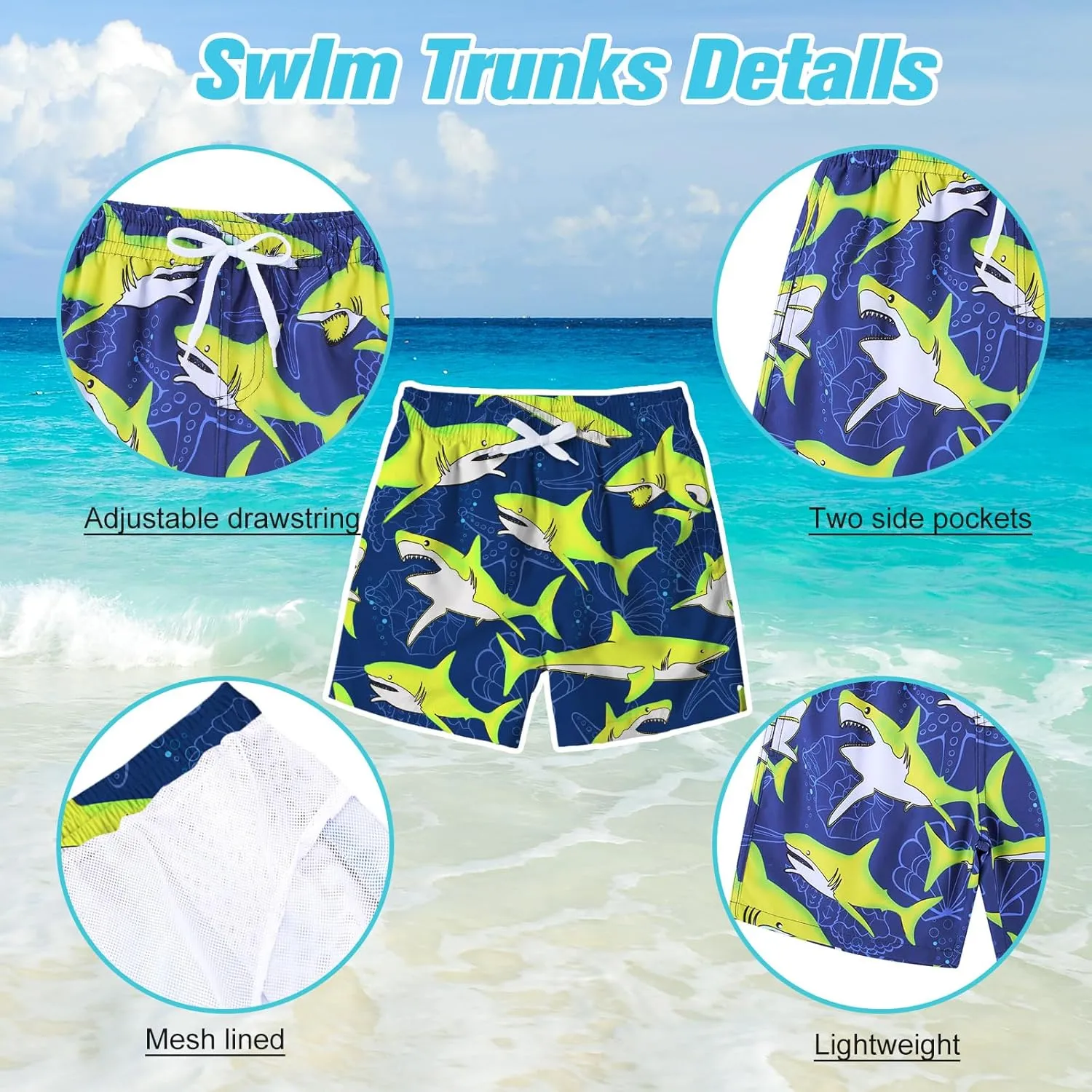 uideazone Boys Swim Trunks 3D Funny Print Surfing Board Shorts Quick Dry UPF 50  Swimsuit Beachwear with Mesh Lining 2-12T