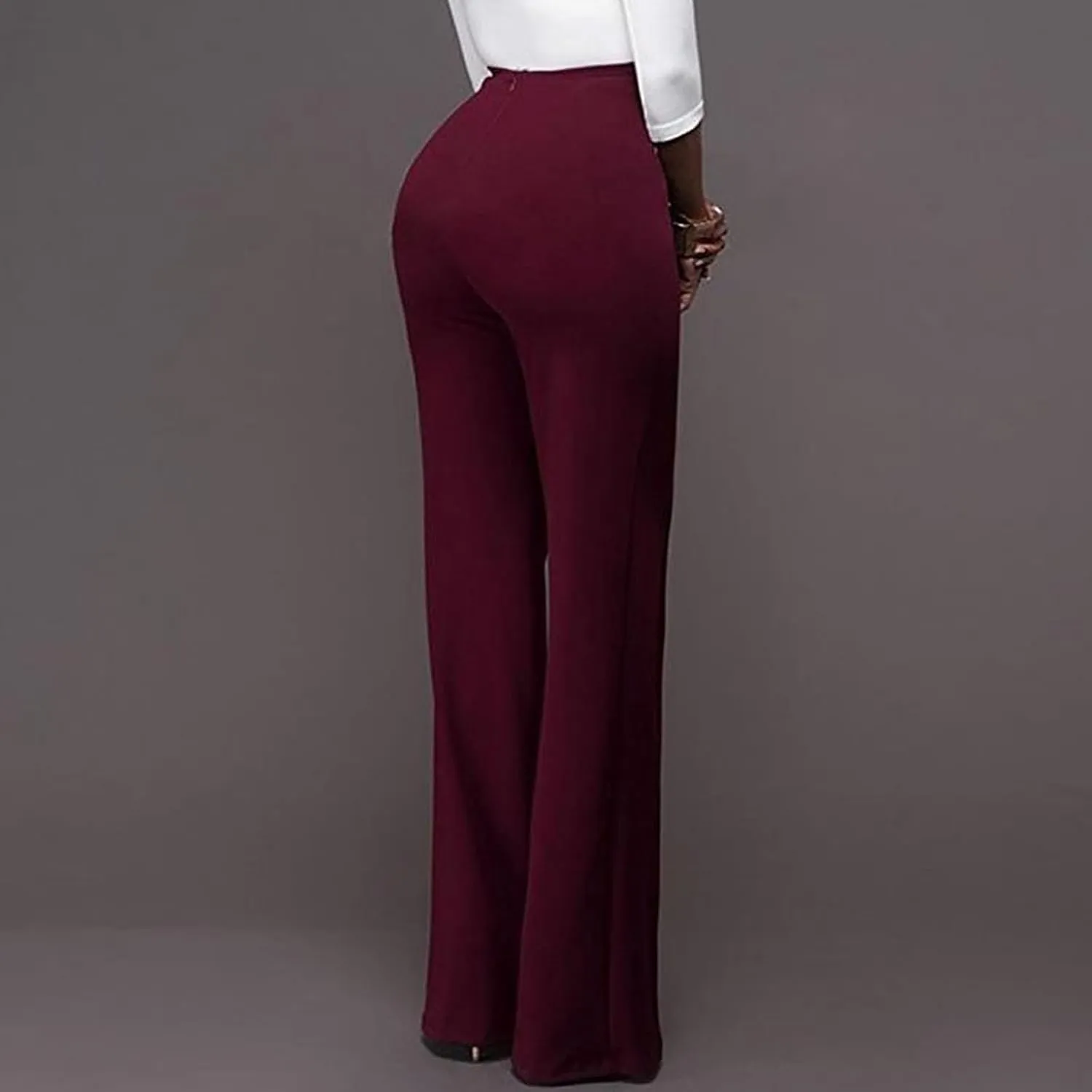 Uillui Dress Pants for Women Business Casual Straight Leg Trouser Dressy High Waist Button Wide Leg Bootleg Pant Work Slacks