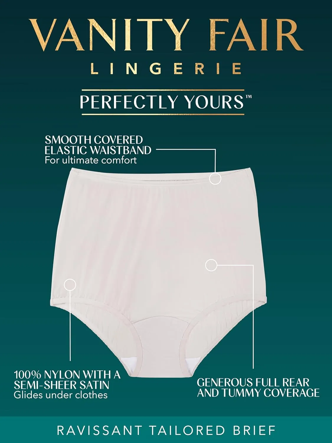 Vanity Fair Women's High Waisted Underwear, Full Coverage Ladies Panties, Perfectly Yours Briefs