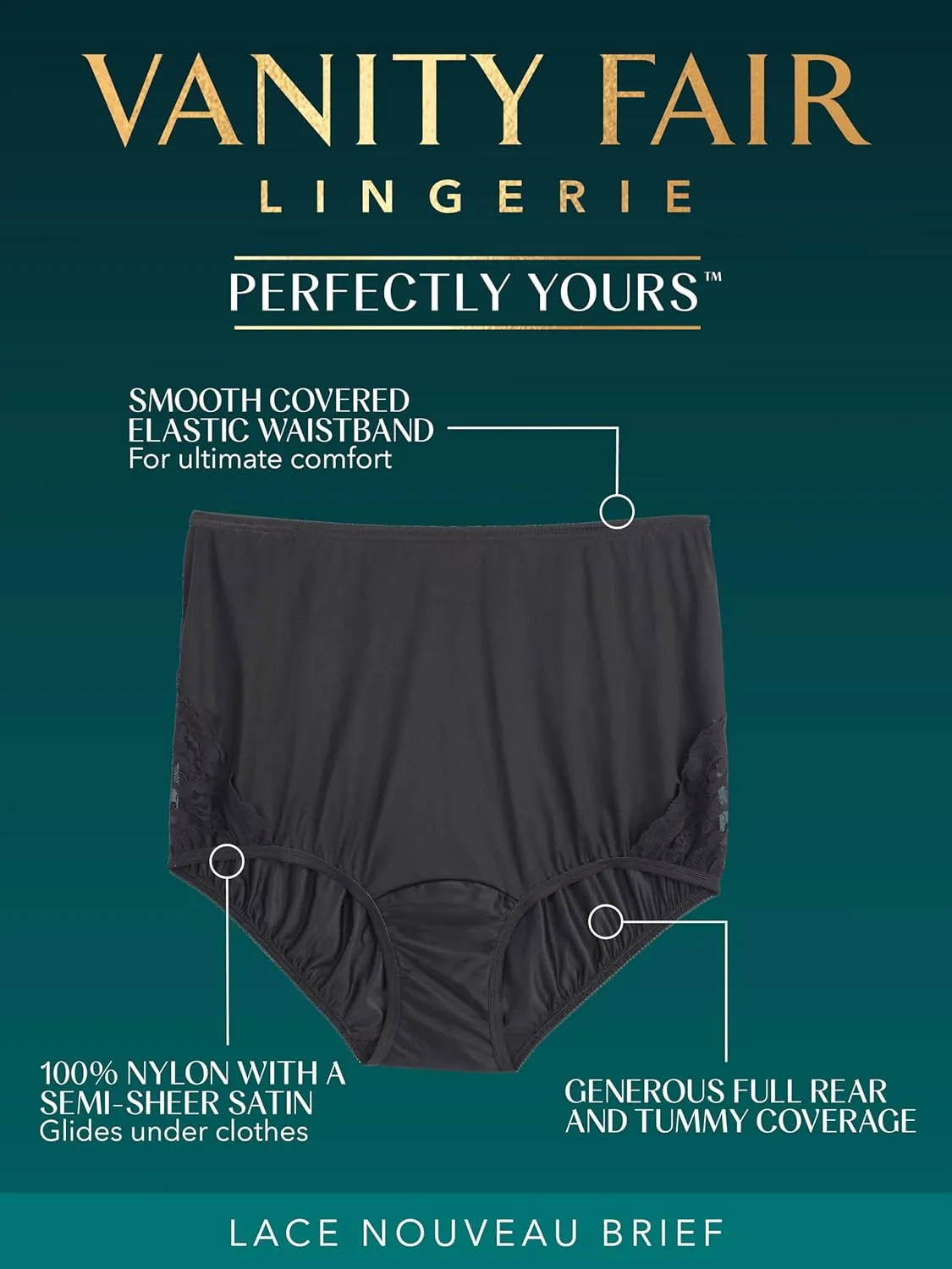 Vanity Fair Women's High Waisted Underwear, Full Coverage Ladies Panties, Perfectly Yours Briefs
