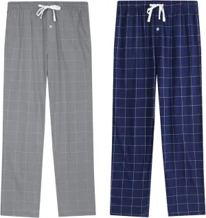 Vulcanodon Mens Cotton Pajama Pants-2pack, Lightweight Sleep Pants for Men