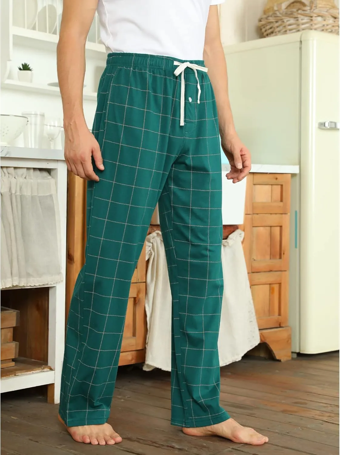 Vulcanodon Mens Cotton Pajama Pants, Lightweight Sleep Pants for Men