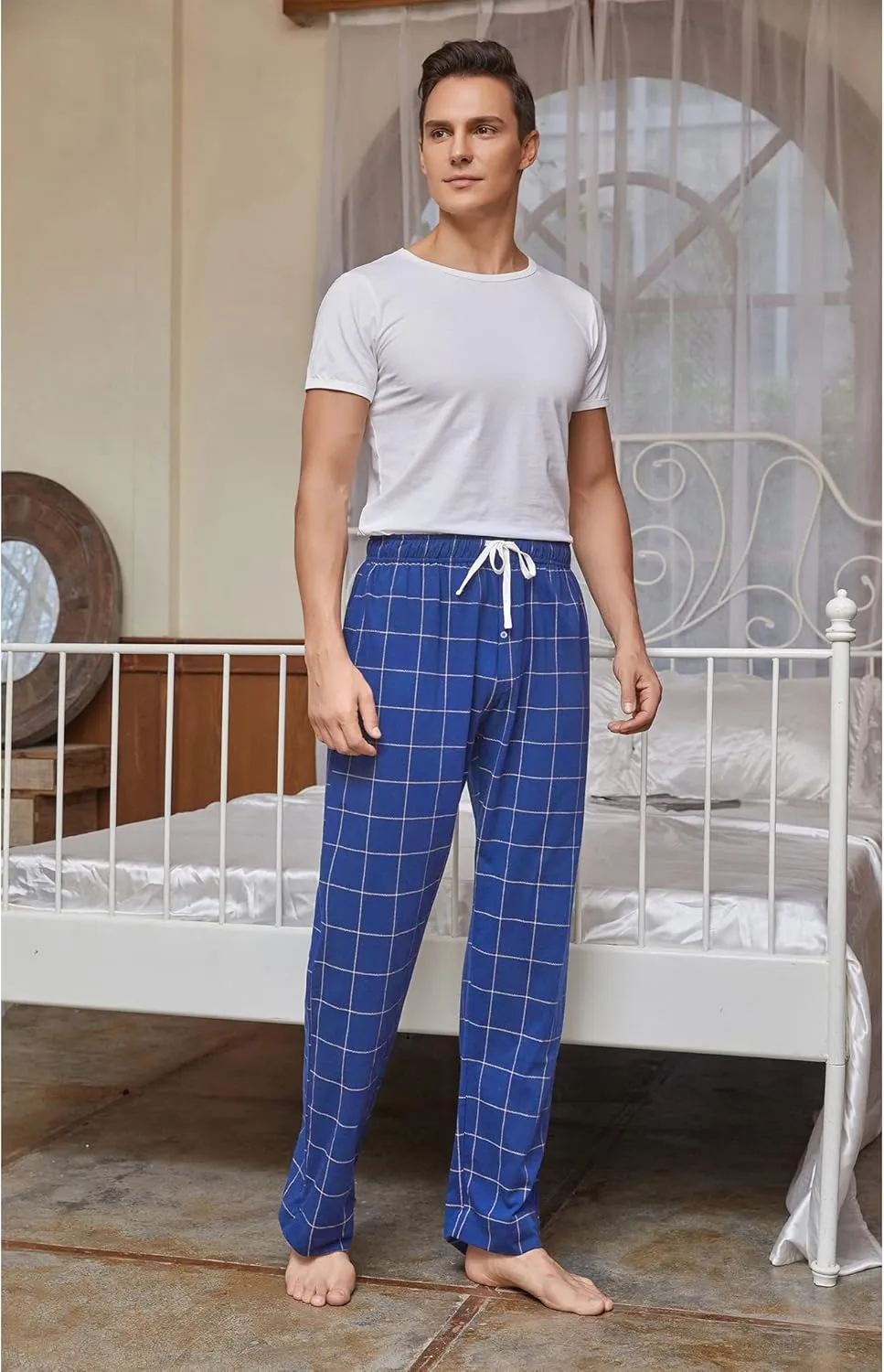Vulcanodon Mens Cotton Pajama Pants, Lightweight Sleep Pants for Men