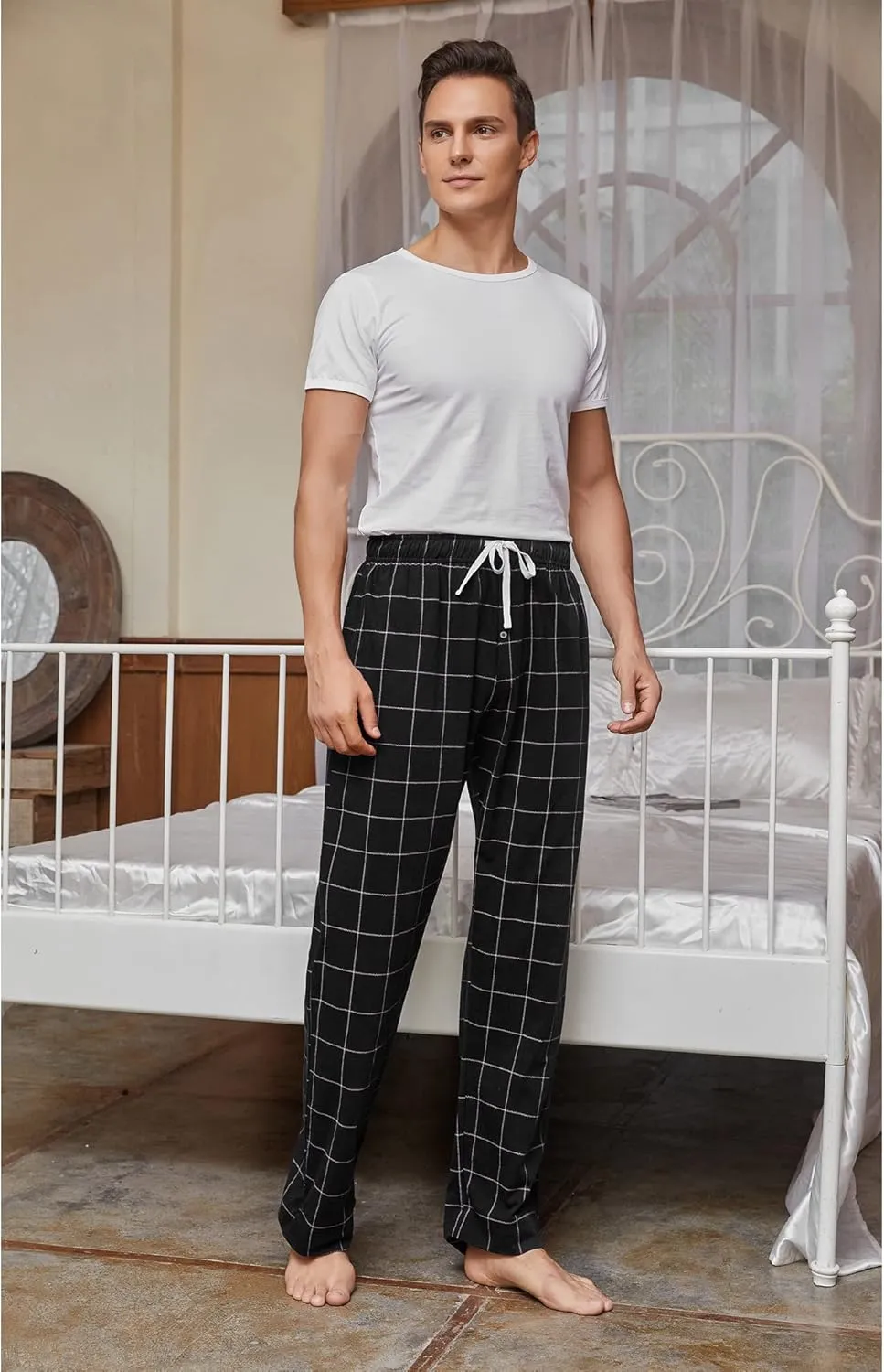 Vulcanodon Mens Cotton Pajama Pants, Lightweight Sleep Pants for Men