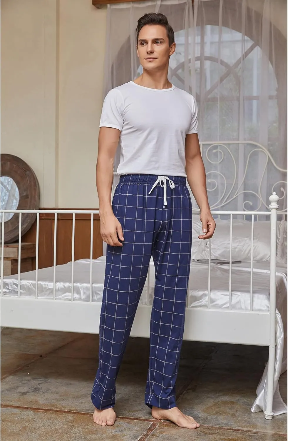 Vulcanodon Mens Cotton Pajama Pants, Lightweight Sleep Pants for Men