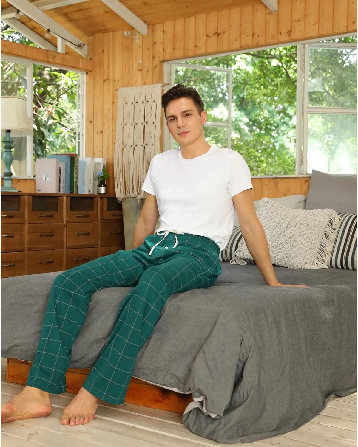 Vulcanodon Mens Cotton Pajama Pants, Lightweight Sleep Pants for Men