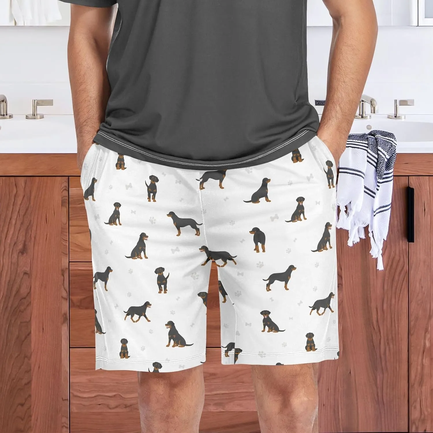 vvfelixl Men's Pajama Shorts Australian Shepherd Dog Sleep Shorts for Men Pajama Bottom Pants S