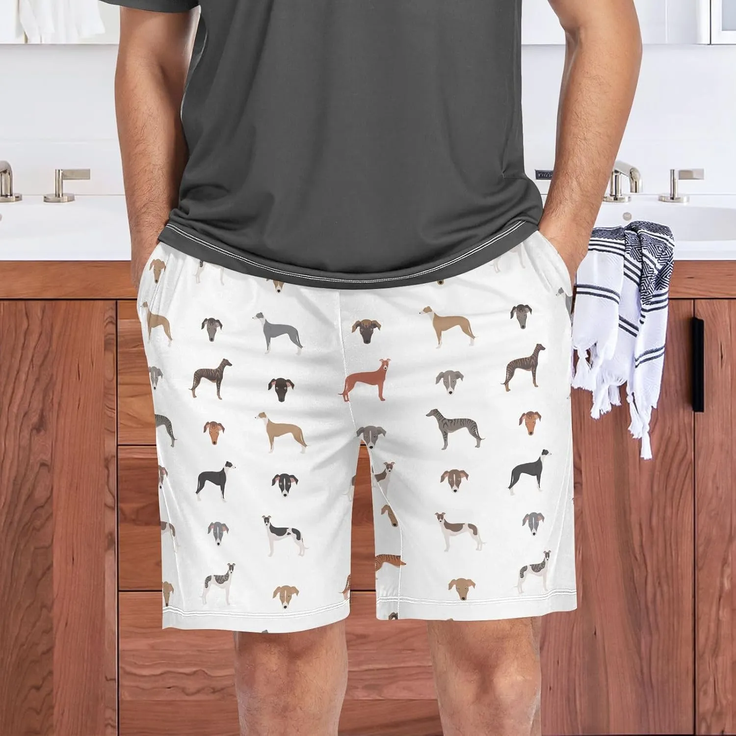 vvfelixl Men's Pajama Shorts Australian Shepherd Dog Sleep Shorts for Men Pajama Bottom Pants S