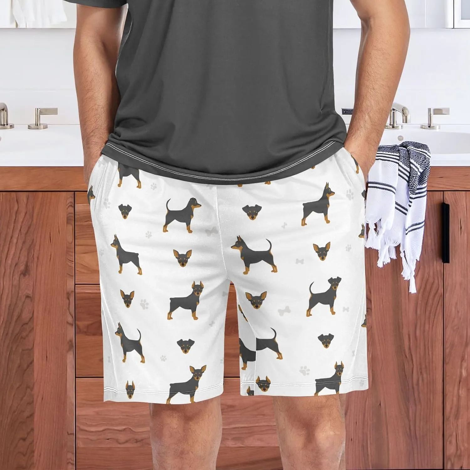 vvfelixl Men's Pajama Shorts Australian Shepherd Dog Sleep Shorts for Men Pajama Bottom Pants S