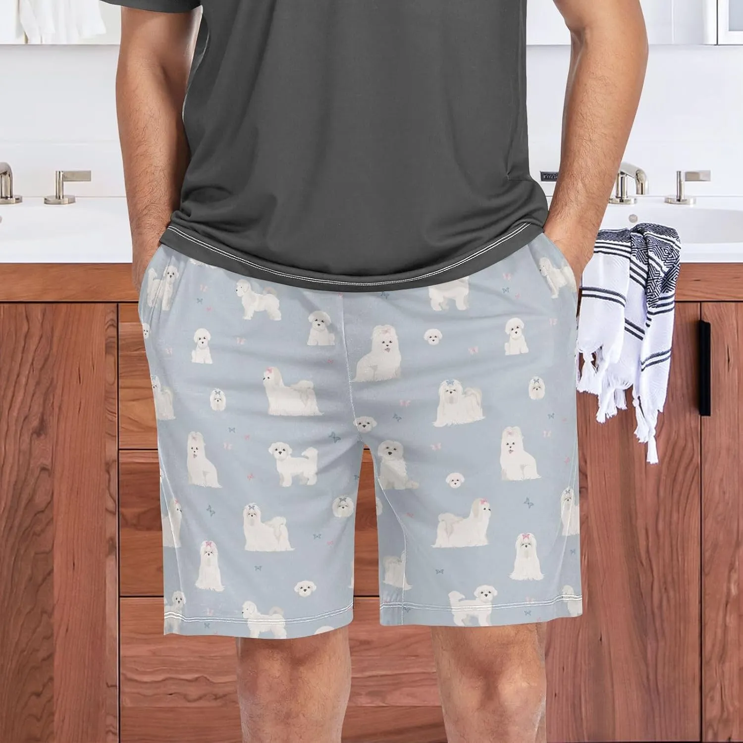 vvfelixl Men's Pajama Shorts Australian Shepherd Dog Sleep Shorts for Men Pajama Bottom Pants S