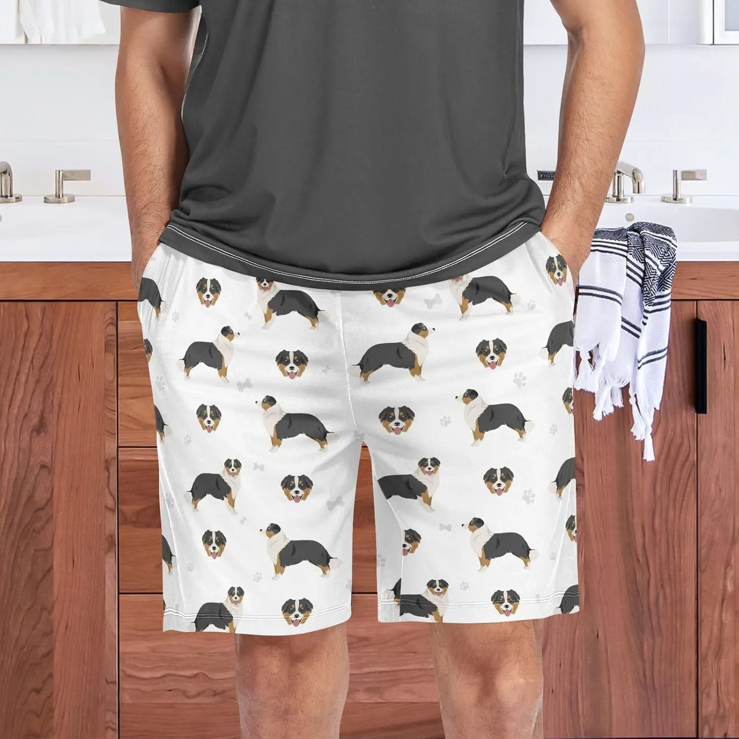 vvfelixl Men's Pajama Shorts Australian Shepherd Sleep Shorts for Men Pajama Bottom Pants with Drawstring & Pockets S