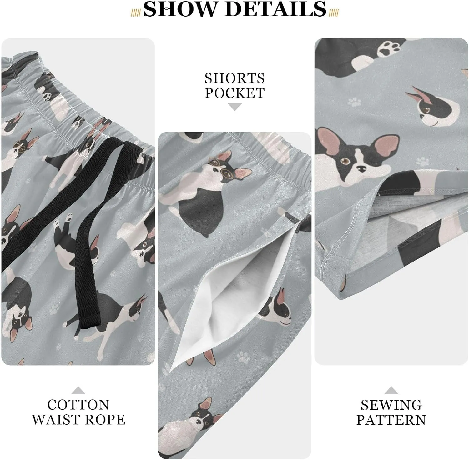 vvfelixl Men's Pajama Shorts Australian Shepherd Sleep Shorts for Men Pajama Bottom Pants with Drawstring & Pockets S