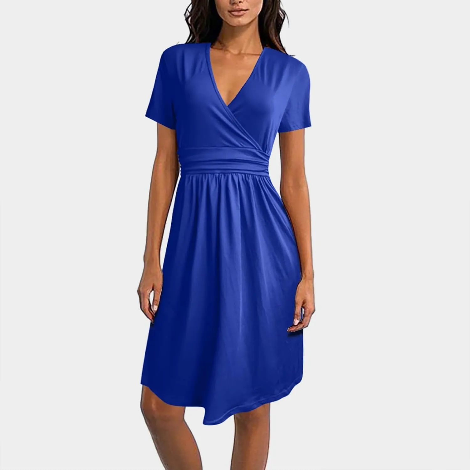 Wedding Guest Dresses for Women Retro Vintage Short Sleeve V Neck Flowy A-Line Wrap Mini Dress Party Loose 80S Outfit
